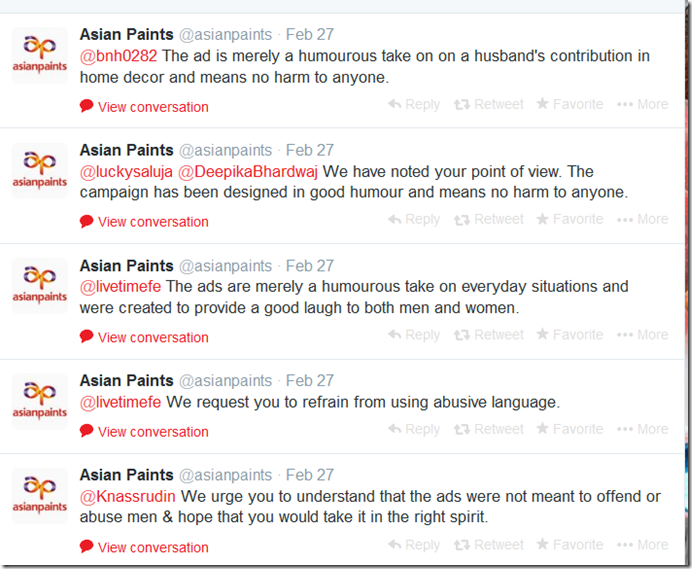 asian paints response about useless husbands on twitter