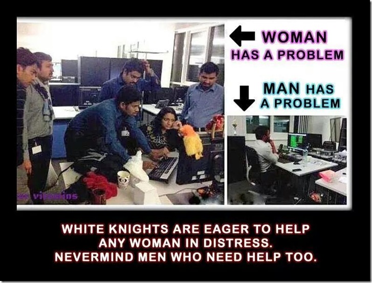  white knight men helping woman man ignored