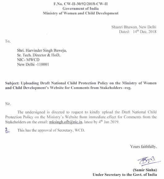 Draft National Child Protection Policy Circular 14 Dec 2018