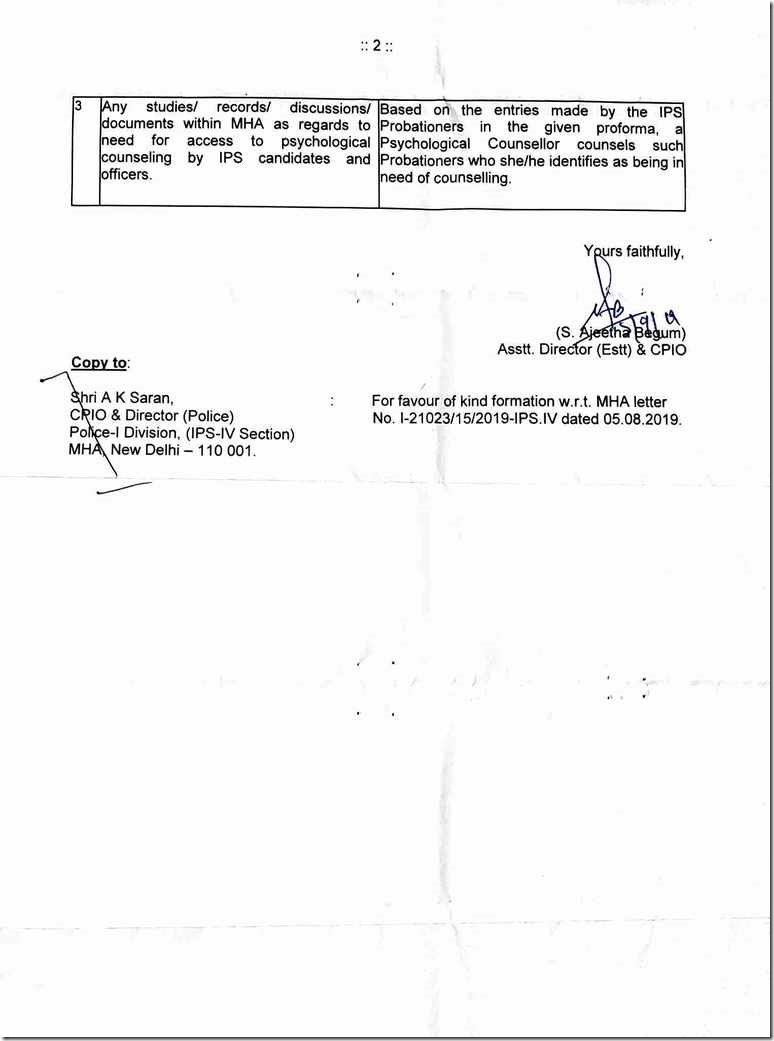 RTI Reply IPS Officer Suicide Pg2
